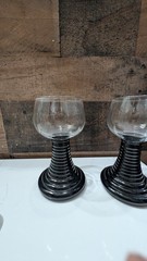 Vintage German Roemer Green Beehive Stem Wine Glasses Crystal Set of 2