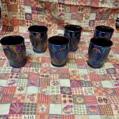 Tumbler Carnival Glass Iridescent Beaded Shell Sea Scallop Dugan Amethyst purple