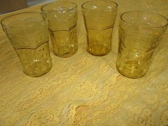 4 Vintage Amber Depression Glass Patrician 4.25″ Small Tumbers/Glasses