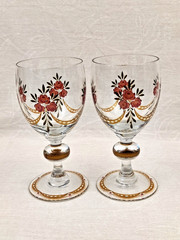 Antique Römer wine glasses, decorated with hand-painted enamel and gilding 30s