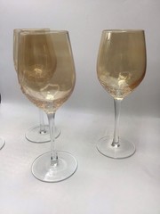 Pier 1 Crackle Amber (Golden Luster) White Wine Goblet, Set of 4