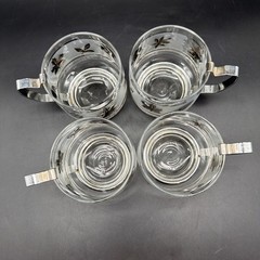 Set of 4 Vintage Libbey Silver Leaf & Frost Coffee Mugs W/ Metal Handle MCM