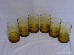 ‘Pre-Owned’ Vtg. Set of 6 Amber Libbey Swirl Bottom Weighted Drink Tumblers