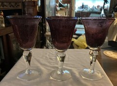 set of 3 tall glasses with clear bottom and lavender top 8″tall