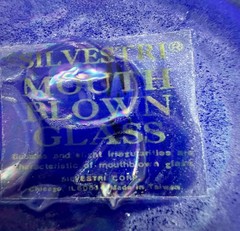 Mouth blown Art Glass Cobalt Blue Iridescent Tumblers Drinking Glasses Pair