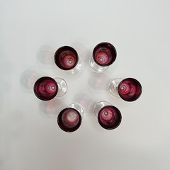 Red Cranberry Iridescent Fluted Glass About 4.5” Tall Set Of 6