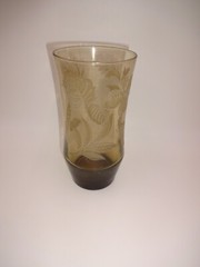 Set 4 Vintage Libbey ? Drinking Glasses Brown Clear Raised Leaves Clovers 15 oz.