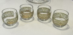 MCM Culver Toledo Roly Poly Barware 22K Gold SET 4 vintage Glasses Old Fashion