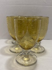5 PC Tag Ltd Wheat Amber Yellow Bubble Blown Glass Water Goblet Infused 16oz