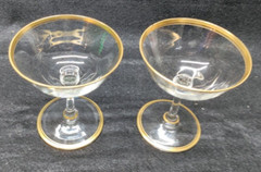 PAIR TIFFIN FRANCISCAN GOLD EDGES GLASS SHERBET STEM WARE 4 1/4» TALL