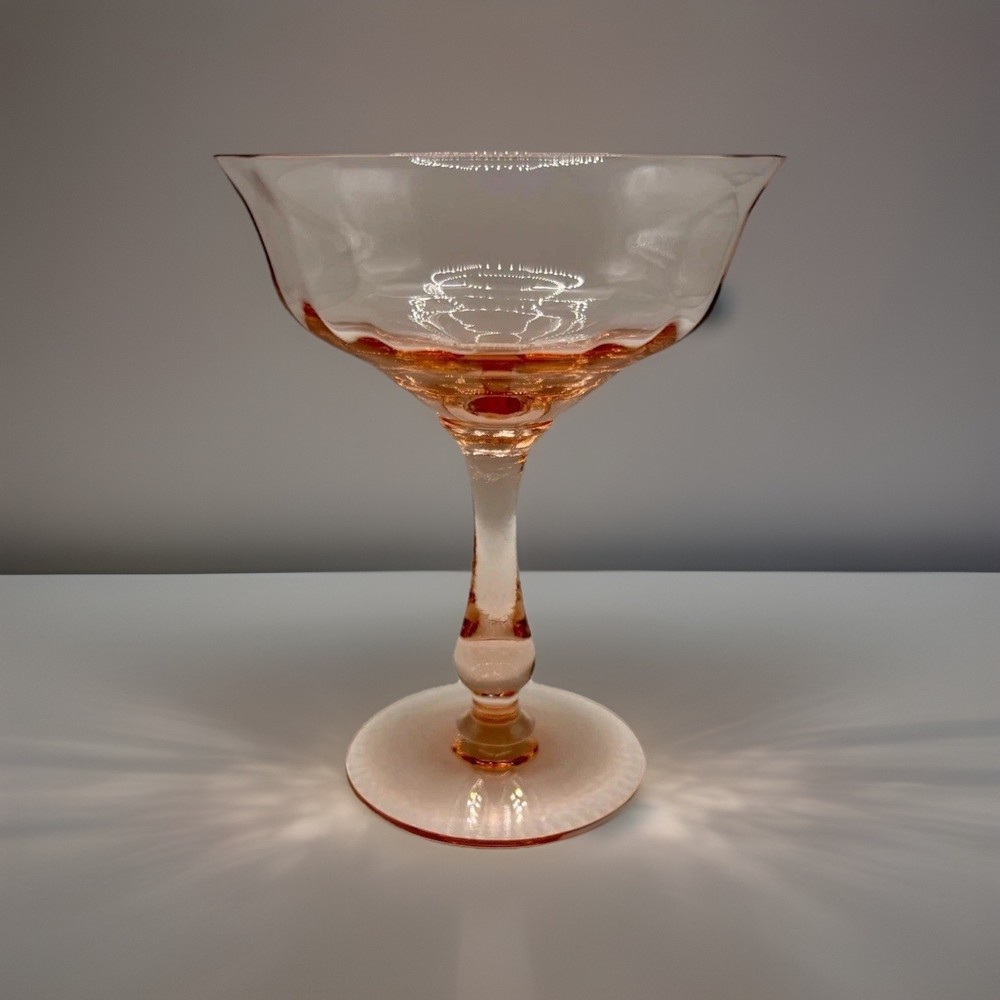 Vintage Fry Glass Pink 💕 Straight Optic 5 1/8″ Saucer Champagnes EUC Pretty