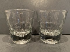 2 Anchor Hocking 8 Panel Sure Guard 4 oz Whiskey Glasses 3″
