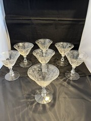 8 Vintage CAMBRIDGE Elegant ROSE POINT Low Sherbet Glasses 1 w/Original Sticker!