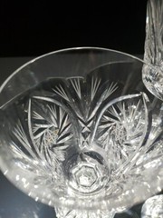 (3) Water Wine Glasses fans Pinwheel buzzstar crystal facet Leanore American Cut
