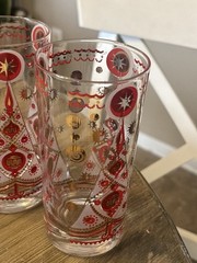 Set 2 Fred Press Signed MCM Atomic Christmas Tree Gold Red Highball Glasses Rare