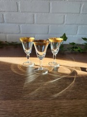 Set Of 3 Vintage Shot Liquor Cordials Gold Rim MCM
