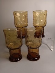 Vintage Libbey Amber Country Garden Daisy Flower Goblets 5″ Set of 4
