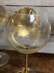Set of 4 Art Glass Hand Gilded Painted in Italy Amedeo Wine & Flower 🌺 🍷