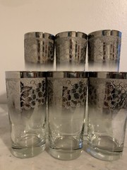 Vintage Mid Century Silver Fade Vitreon Queens Lustre Grape Glass Tumbler (6)