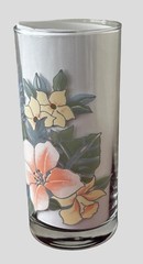 Set of Three Floral Glassware Tumblers with Peach and Yellow Flowers 5″ Vintage