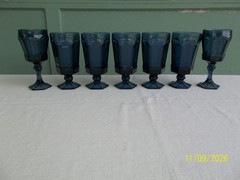7 Pcs. Vintage Fostoria Virginia Dark Blue Iced Tea & Water Goblets 6 7/8″, 7.25