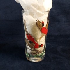 4 Vtg 1950s Hazel Atlas Glasses 10 Oz Tumbler Flying Pheasants Red Gold Detail