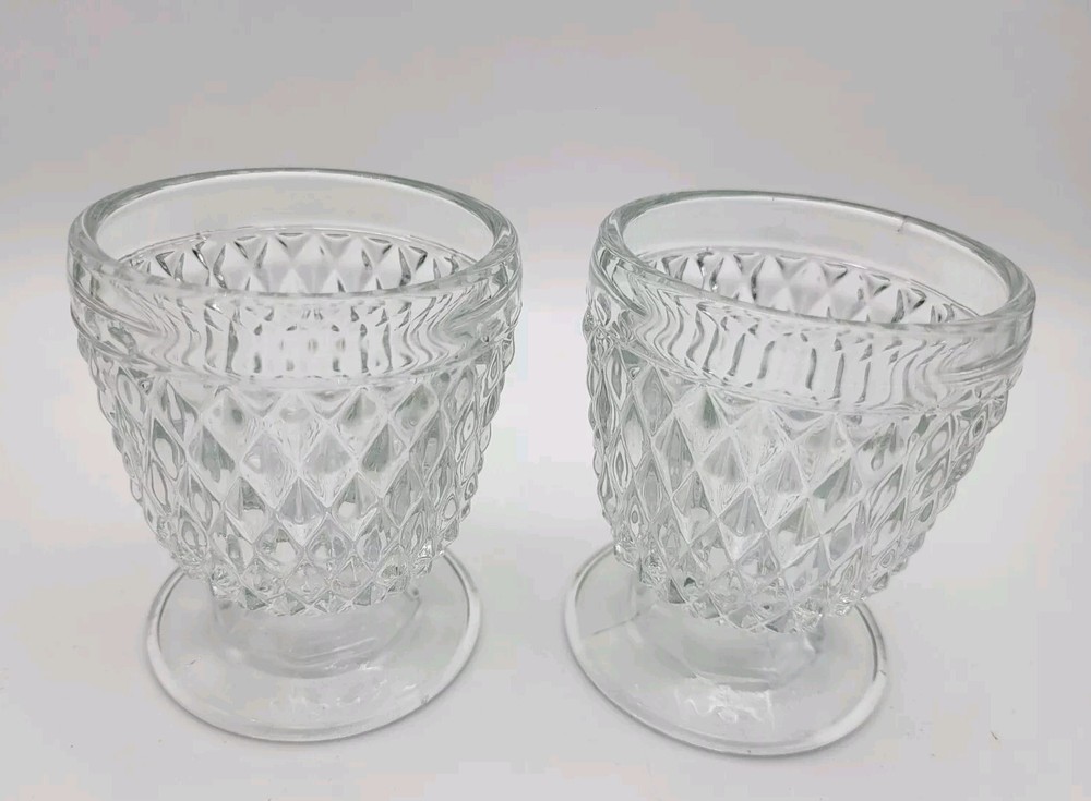 Vintage Anchor Hocking Juice Glasses Quilted Diamond Point Clear 3.5″ Tall