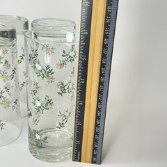 4 1970s Anchor Hocking CLIMBING ROSES Pattern pair 5.5” glass tumblers Vintage