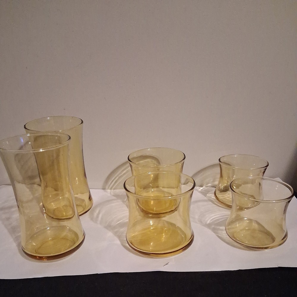 Curved Amber Short and Tall Tumblers Old Fashioned Brown Glass Set Of 6