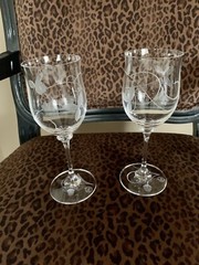 MINTON Victoria Strawberry Crystal White Wine Glasses Pair Signed Rare