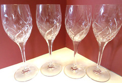 Set-4 Mikasa English Garden Swirls Flowers Water Goblet Glasses 9″ EUC!