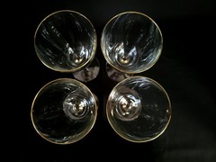 Vintage Hollywood Regency Style Wine Goblets W/ Gold Wafers Hardware on Stem – 4