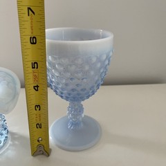 Duncan Miller Moonstone/ Blue Hobnail Opalescent Goblet And Hat