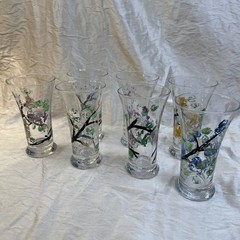 7 Hand Painted Glasses With Cherry-Blossom Flowers, Branches, Spring Is Here!