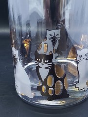 Set of Two (2) CULVER «CATS» Double Old-Fashioned Glassware 22k Gold Blk. Wht.