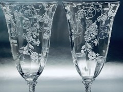 CAMBRIDGE GLASS * 2 *ELAINE ETCH * #3121 * 7” TUMBLERS * CRYSTAL *