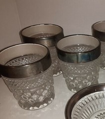 9 American Brilliant Cut Engraved Bowl & Tumblers Drinking Glass’s Silver Edging
