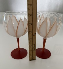 PAIR VTG Mid Century MCM Dorothy Thorpe Terracotta Petals Lotus Wine Goblets