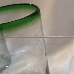 Hand Blown Mexican Drinking Glasses Set Of 2 Clear Emerald Green Rim