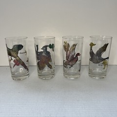 Vtg Hazel Atlas Bird Highball Glass Set Of 4 Pheasant Duck Quail Geese MCM Decor