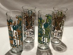 Tikiland Trading Co Tiki Tony Tall Highball Glasses Set of 4 Cocktail Tumblers
