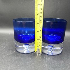 Cobalt Blue Bubble Base Glasses Block Stockholm Set of 2 Crystal Old Fashioned