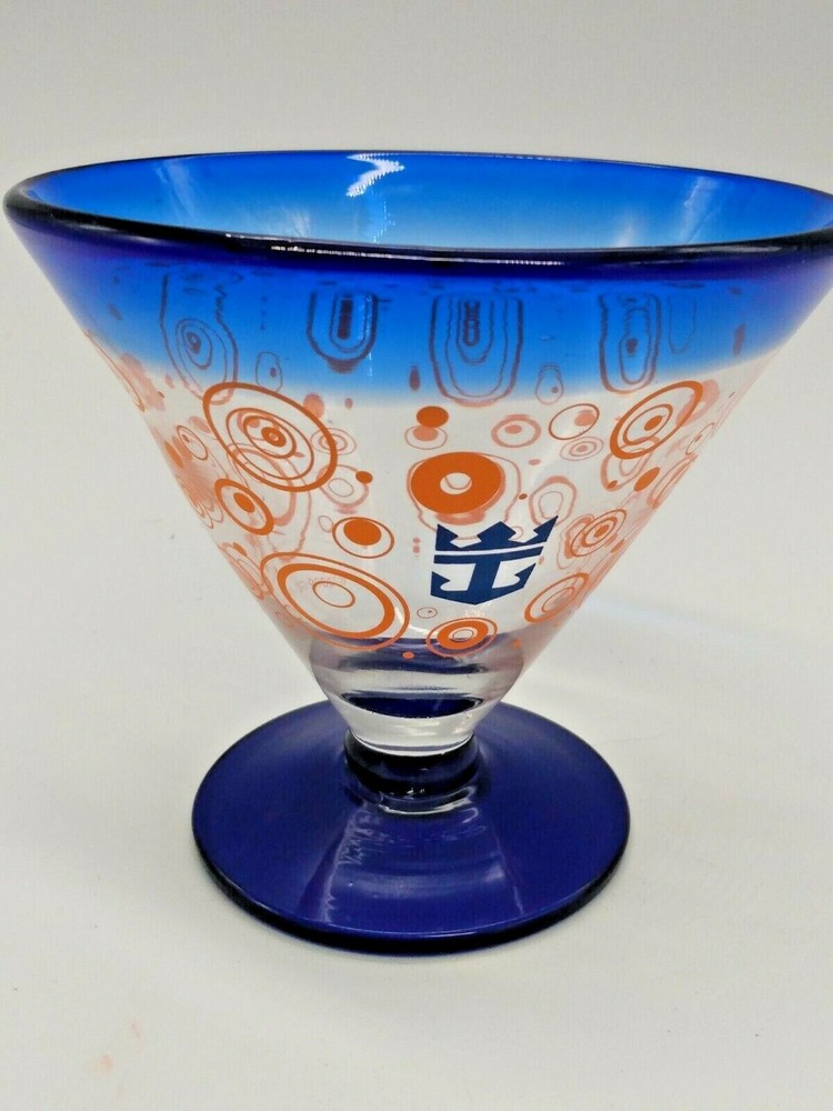 Kosta Boda Martini Glass Royal Caribbean Cruise Line Logo Blue & Orange Swirl