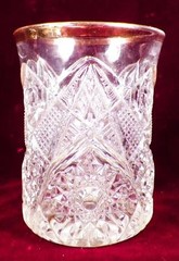Omnibus Tumbler U.S. Glass #15124 Keystone Hobstar Clear EAPG Gold 1910 Antique