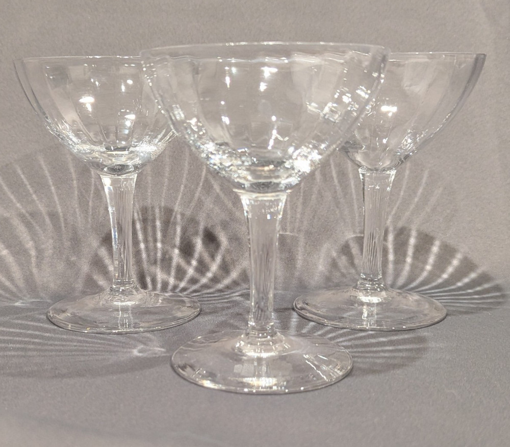 Vintage Crystal Coupe Champagne Cocktail Glasses, Optic Panel 4.5″ Tall Set/3
