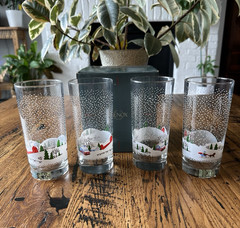 NEW Vintage Lenox Sleighride Christmas Highball Glasses Set of 4 Rare FREE SHIP