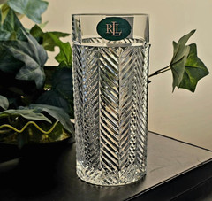 Ralph Lauren Herringbone Crystal 6 1/4 In. Highball Glass, 3 Vert. Cuts, New