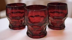 Vintage VIKING Ruby Red Glass Tumblers Set Of 3 Georgian Honeycomb 4 1/8″ Tall