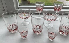 Very Rare Set of 16 Vintage VCM Reims France French Red Glasses