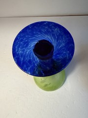Handblown Art Glass Wine Chalice Bold Lime Green Purple Royal Blue